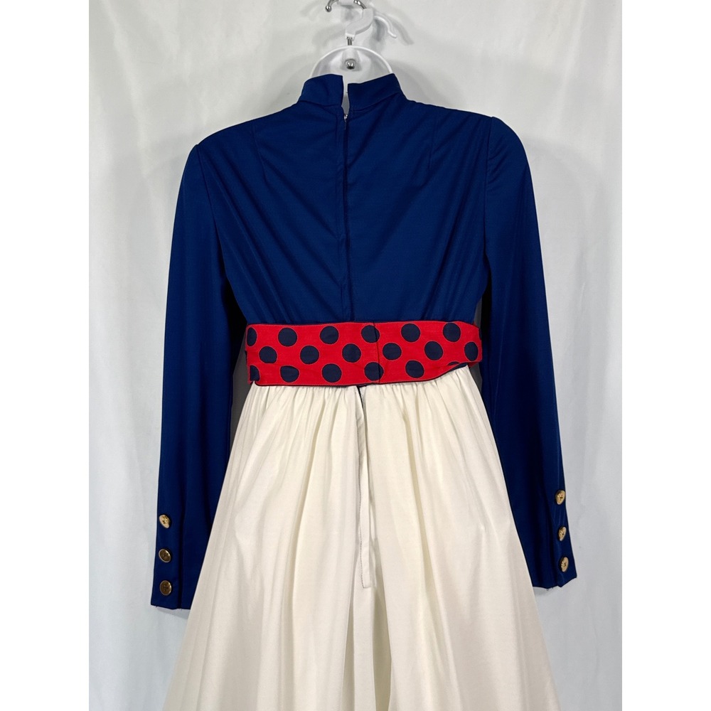 Lillie Rubin Vintage 60s 70s Hostess Maxi Dress Blue White Red Empire Waist XS - Picture 6 of 10